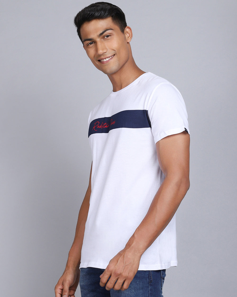 Crew Neck Printed T-Shirt-Pop White