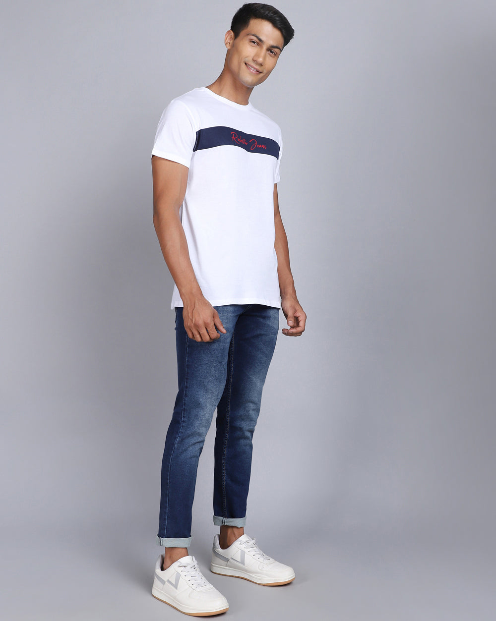 Crew Neck Printed T-Shirt-Pop White