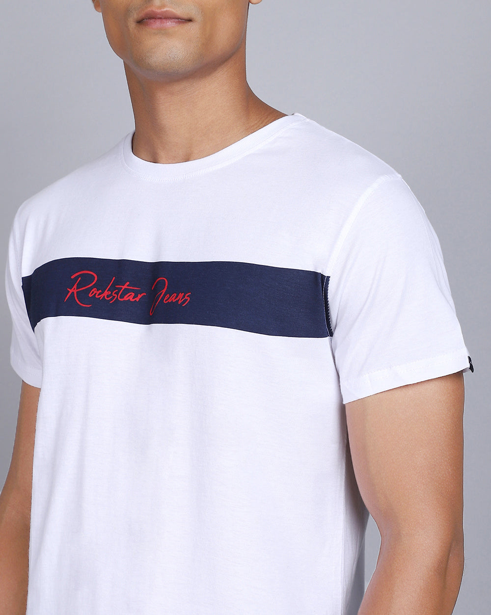 Crew Neck Printed T-Shirt-Pop White