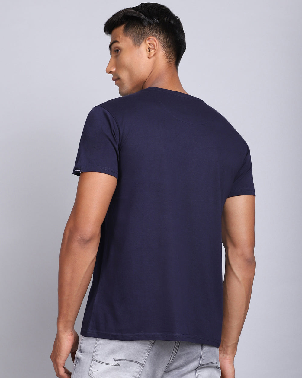 Crew Neck Printed T-Shirt-Dark blue