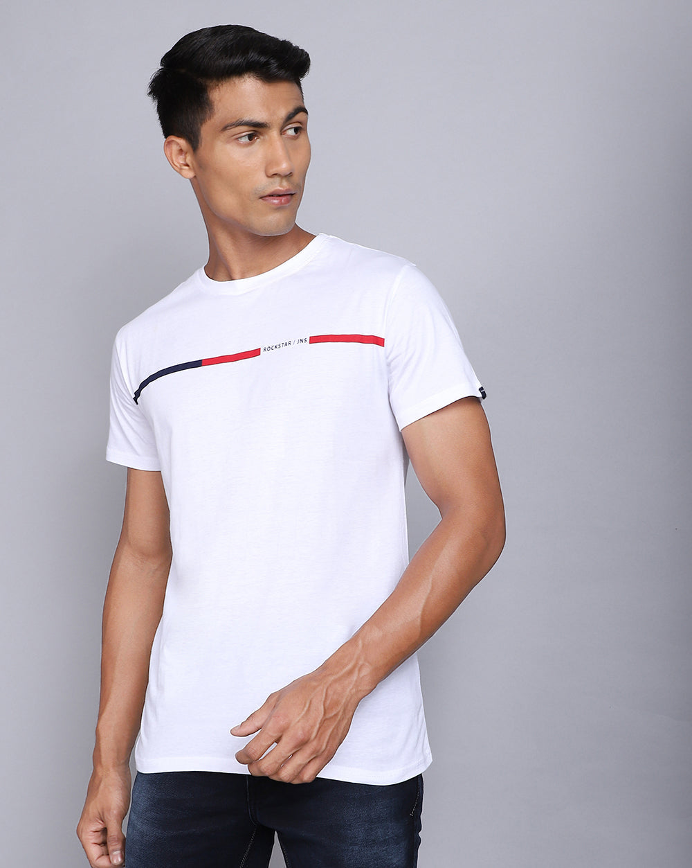 Crew Neck Printed T-Shirt-White Snow