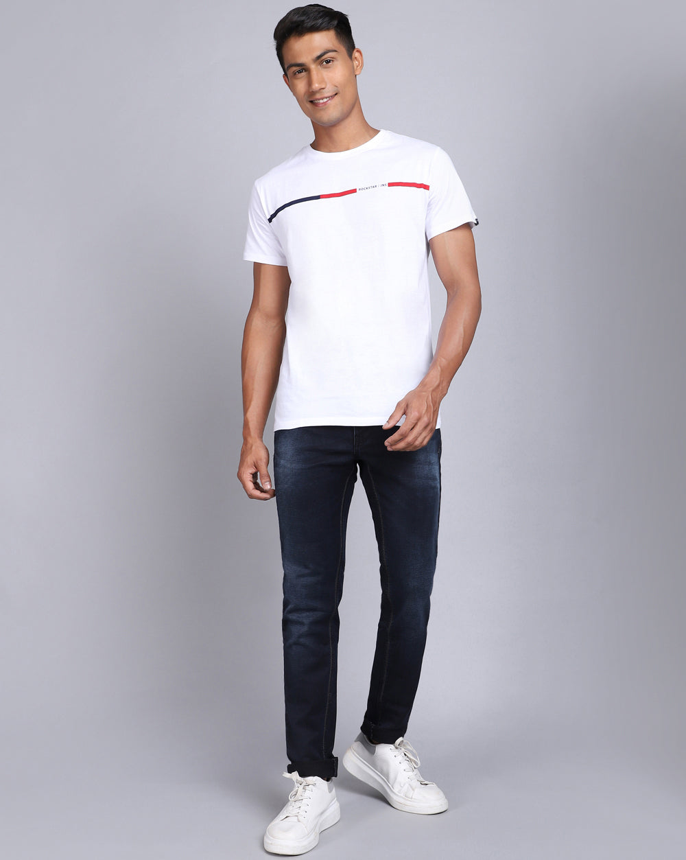 Crew Neck Printed T-Shirt-White Snow