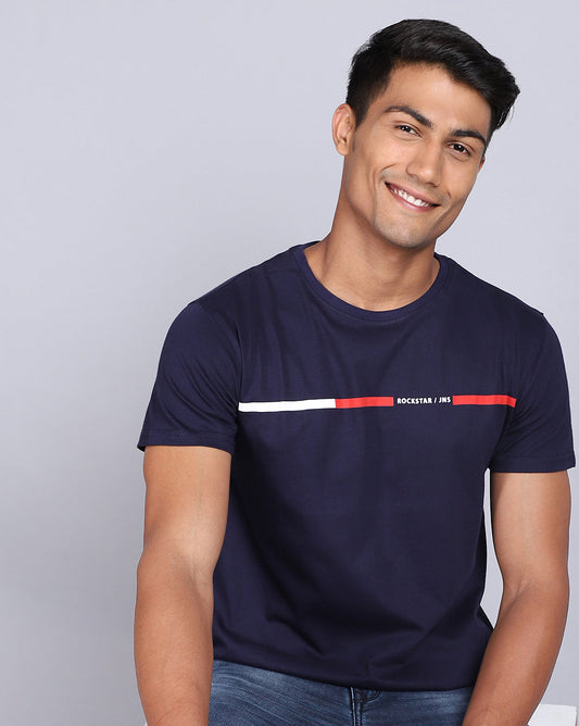 Crew Neck Printed T-Shirt-Raw Blue