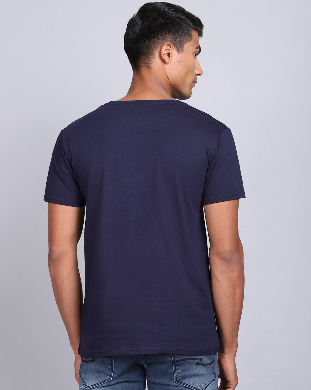 Crew Neck Printed T-Shirt-Raw Blue