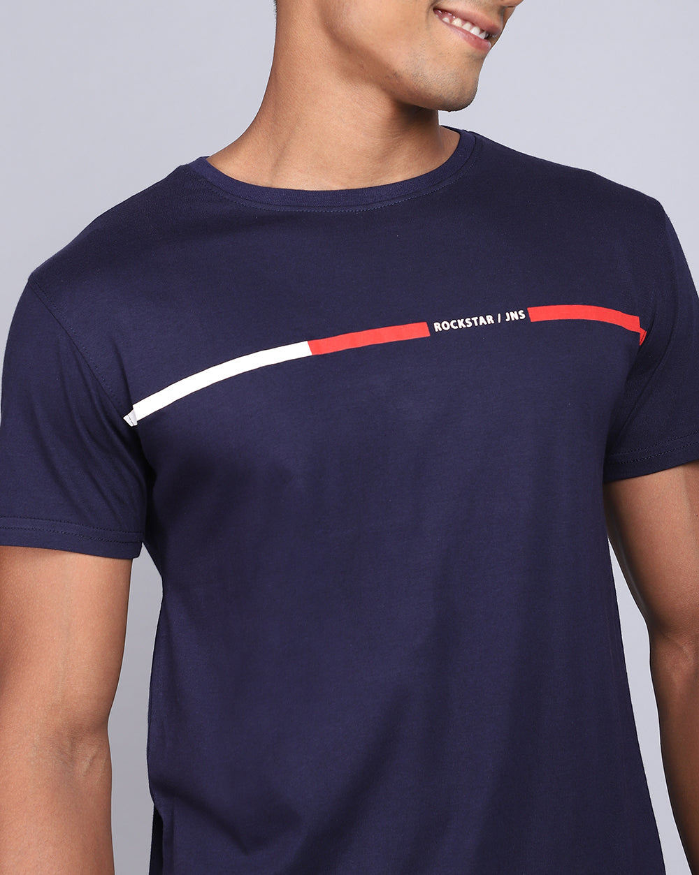 Crew Neck Printed T-Shirt-Raw Blue