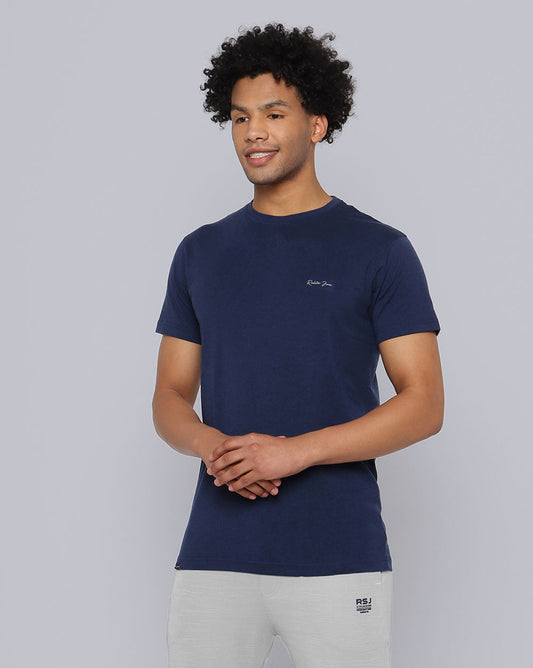 Crewneck Strech T-Shirt-Cobaled Blue