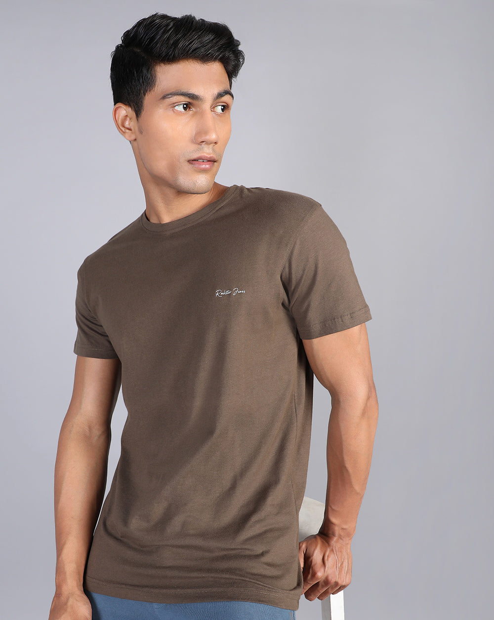 Crewneck Strech T-Shirt-Brown