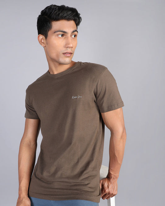 Crewneck Strech T-Shirt-Brown