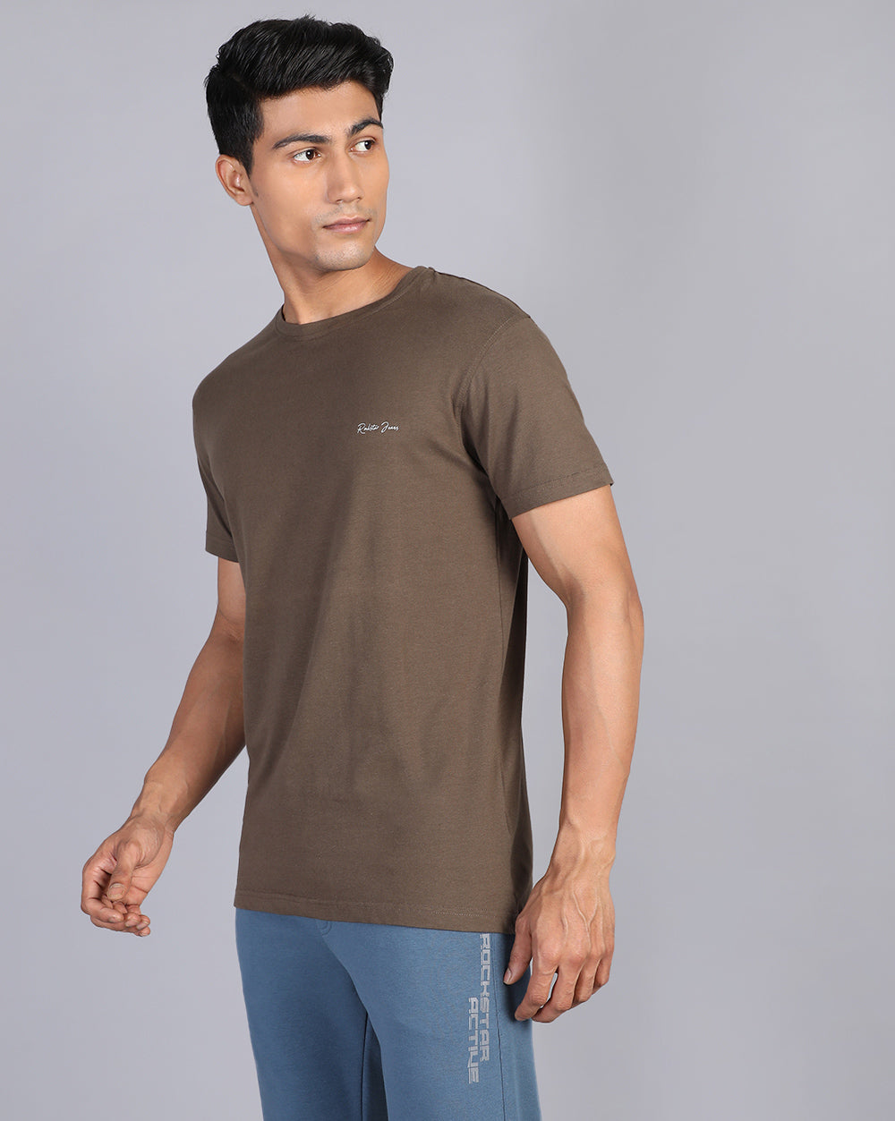 Crewneck Strech T-Shirt-Brown