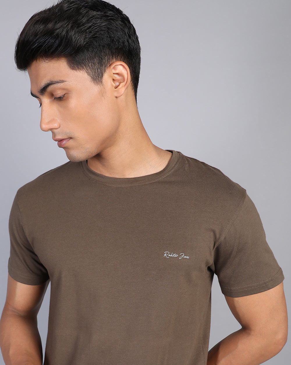 Crewneck Strech T-Shirt-Brown