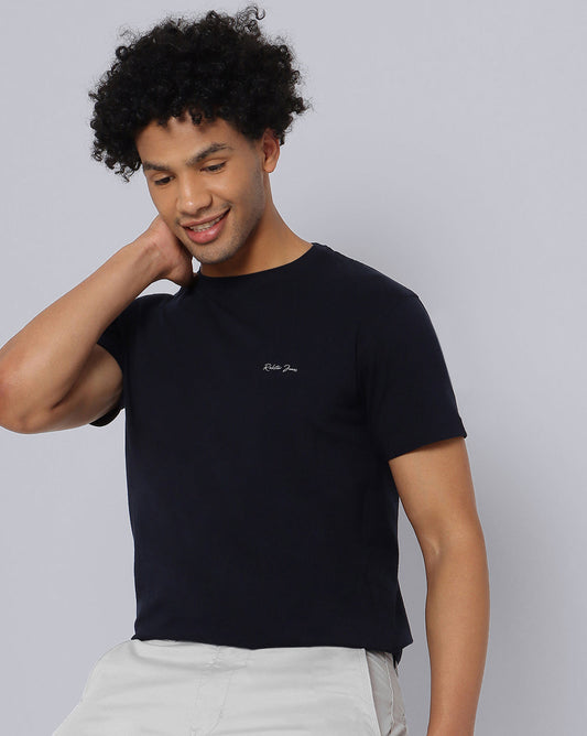 Crewneck Strech T-Shirt-Dark Navy