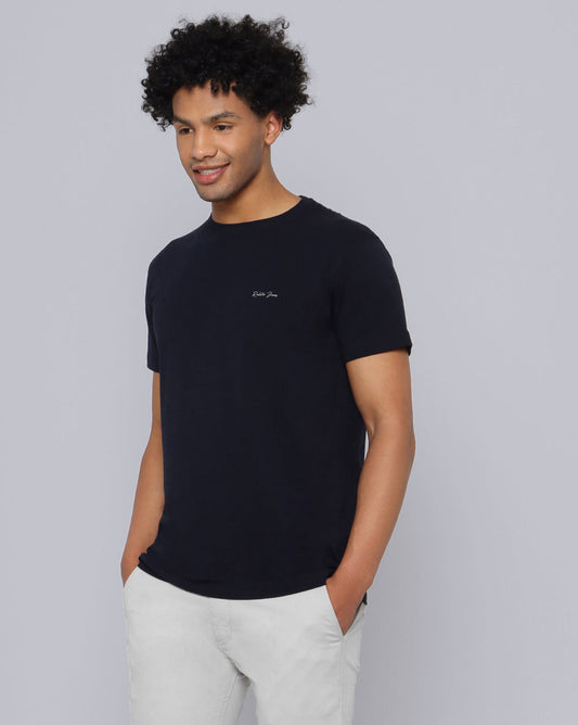 Crewneck Strech T-Shirt-Dark Navy