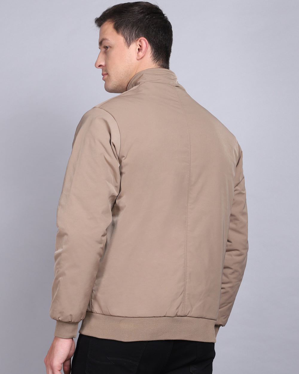Solid High Neck Jacket-Light  Brown