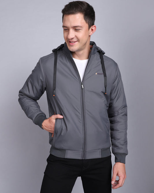 Solid Hooded Jacket-Grey