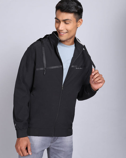 Solid Hooded Wind-Cheater-Black