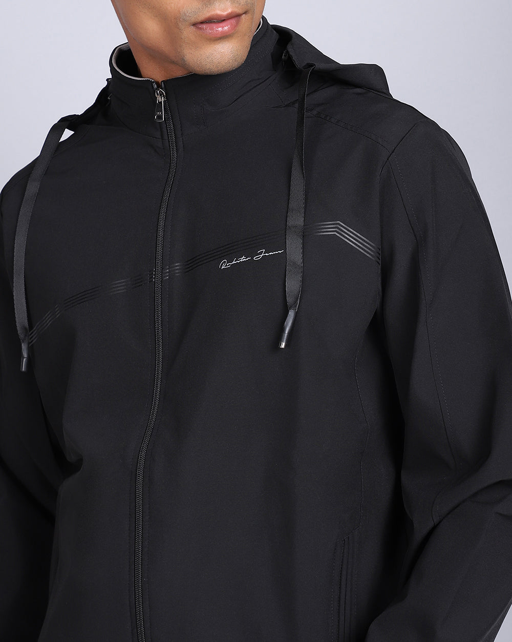 Solid Hooded Wind-Cheater-Black