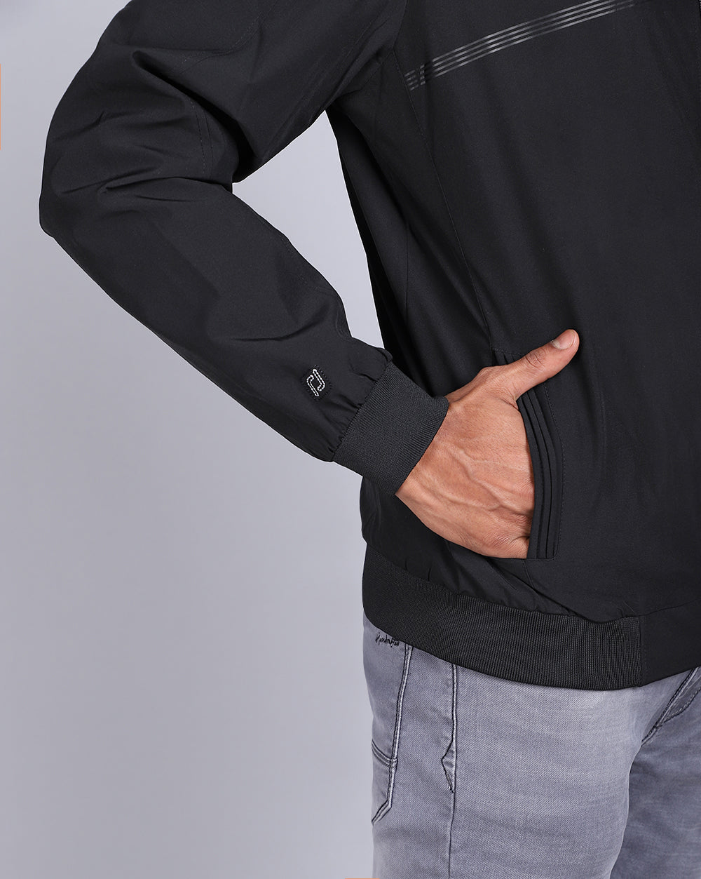Solid Hooded Wind-Cheater-Black