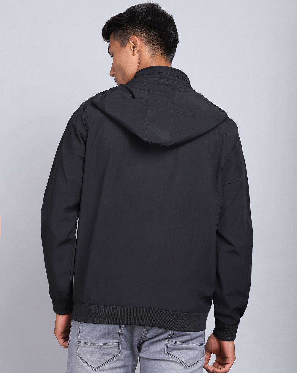 Solid Hooded Wind-Cheater-Black