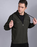 Solid Hooded Wind-Cheater-Olive