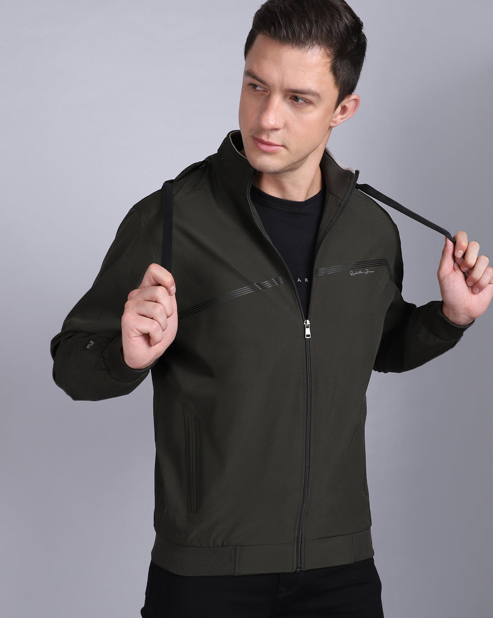Solid Hooded Wind-Cheater-Olive