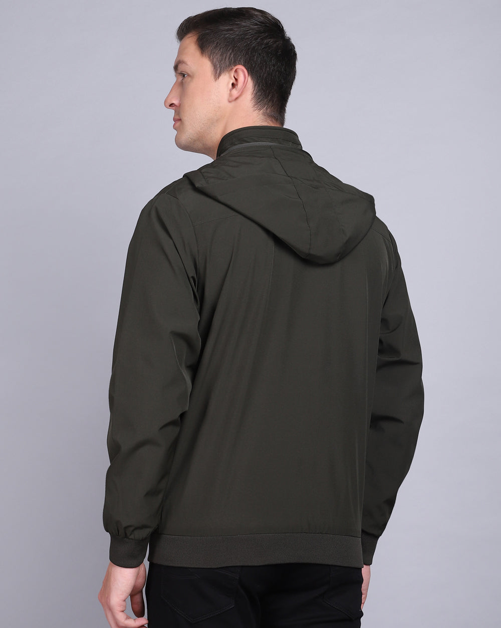 Solid Hooded Wind-Cheater-Olive