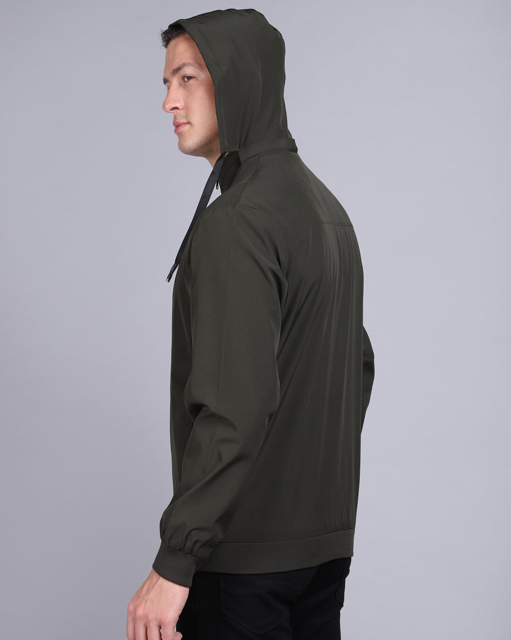 Solid Hooded Wind-Cheater-Olive