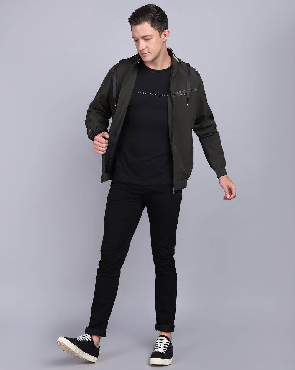 Solid Hooded Wind-Cheater-Olive