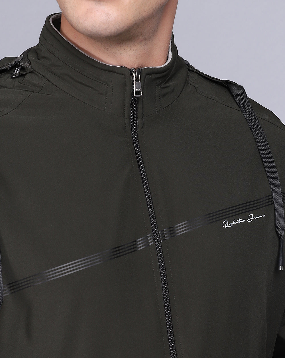 Solid Hooded Wind-Cheater-Olive