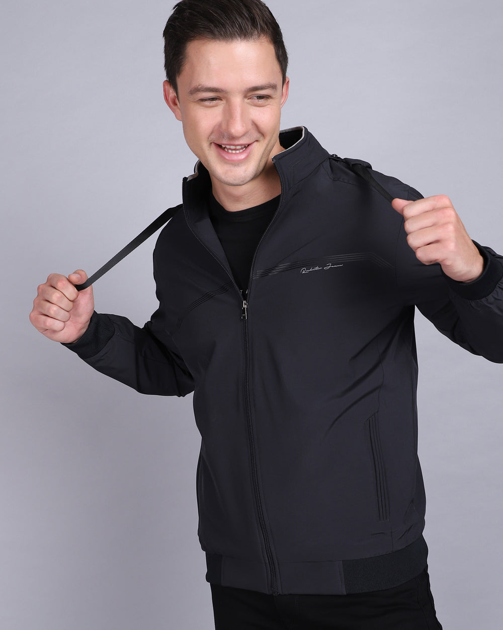 Solid Hooded Wind-Cheater-Navy