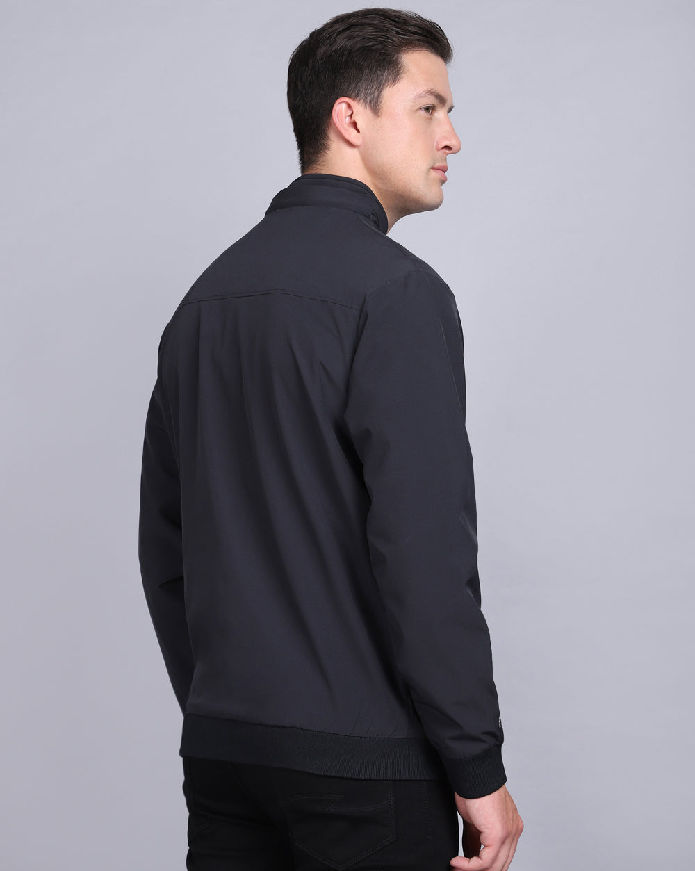 Solid Hooded Wind-Cheater-Navy