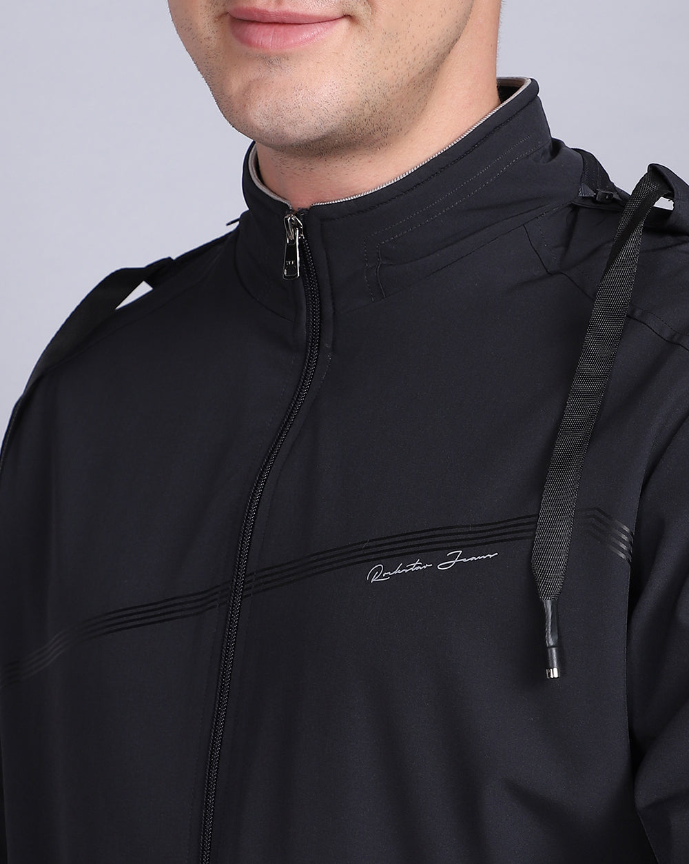 Solid Hooded Wind-Cheater-Navy