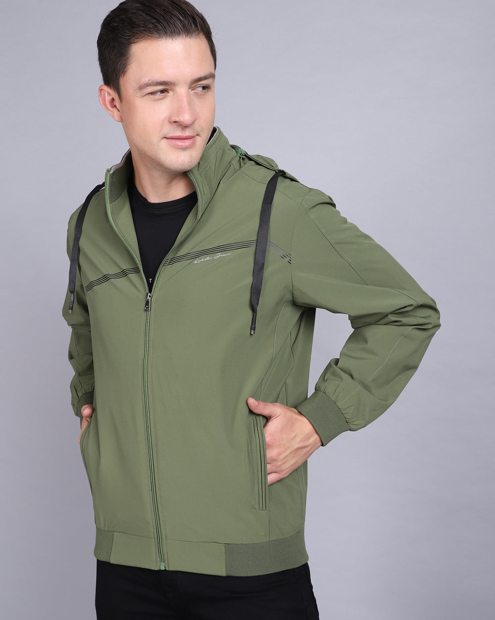 Solid Hooded Wind-Cheater-Green