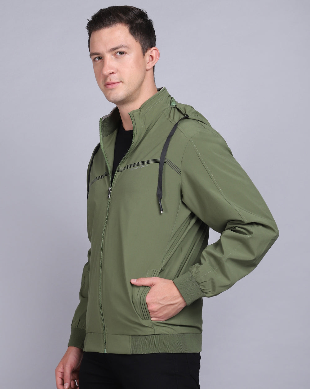 Solid Hooded Wind-Cheater-Green