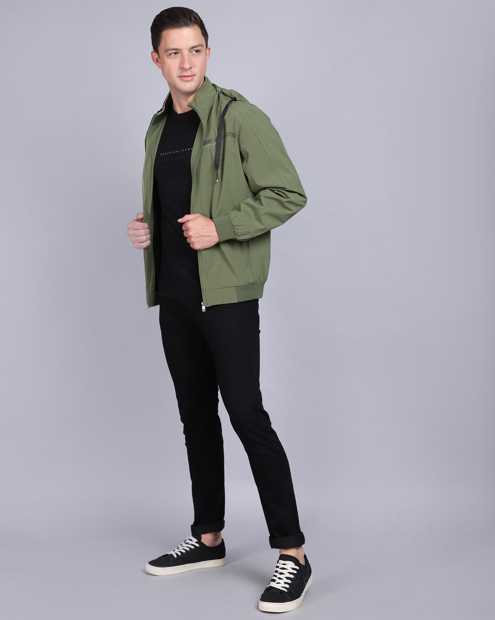 Solid Hooded Wind-Cheater-Green