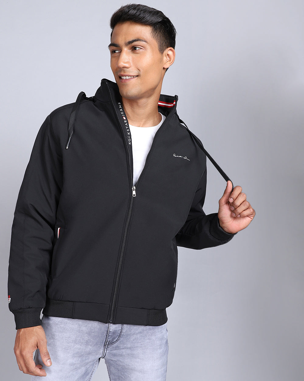 Solid Hooded Jacket-Coal Black