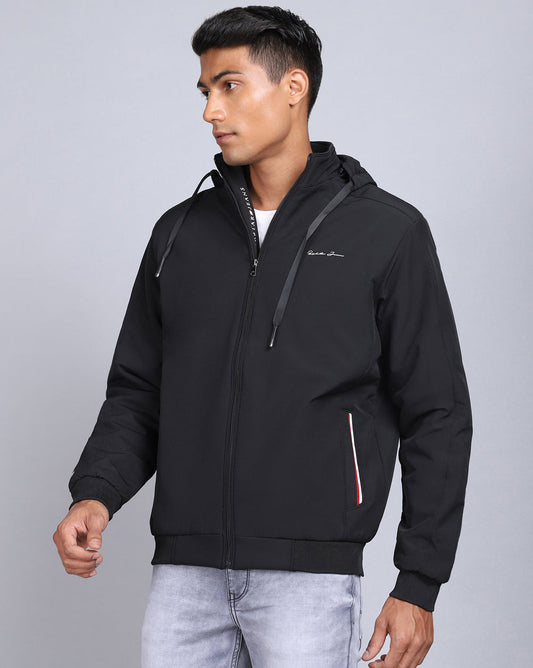 Solid Hooded Jacket-Coal Black