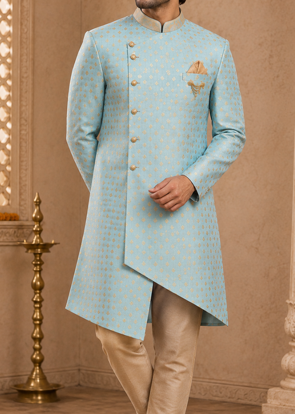 Rama Blue Gold Print Uvvam Kurta