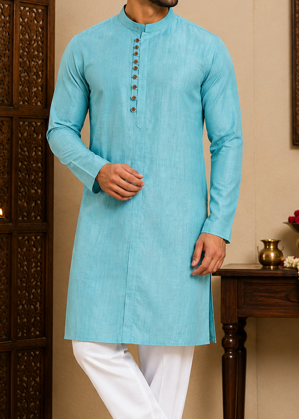 Rama Blue Plain Celebration Kurta
