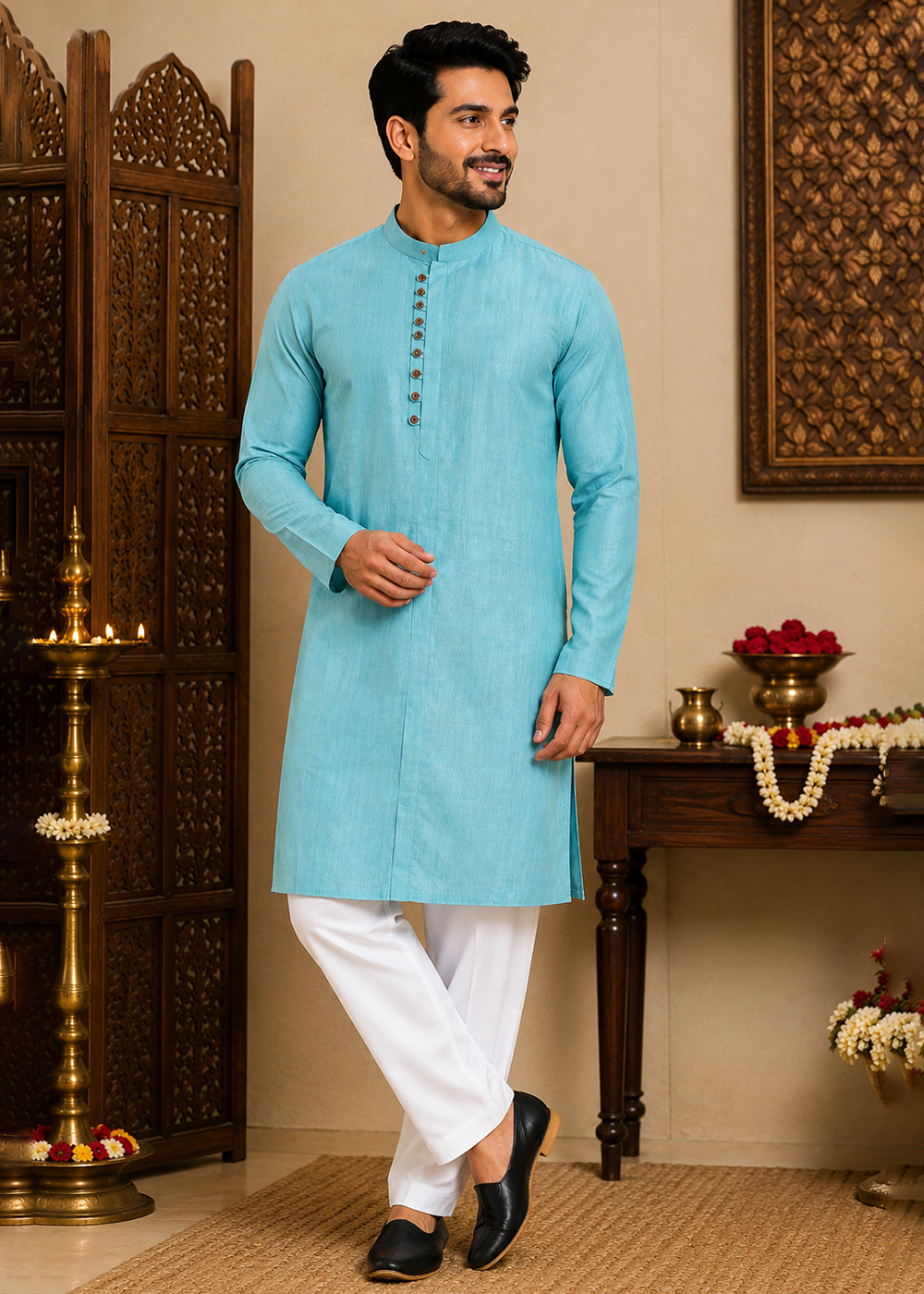 Rama Blue Plain Celebration Kurta