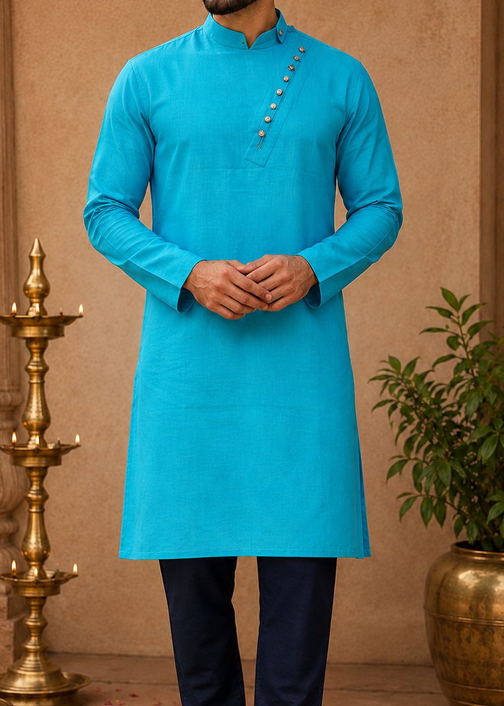 Rama Blue Plain Kurta