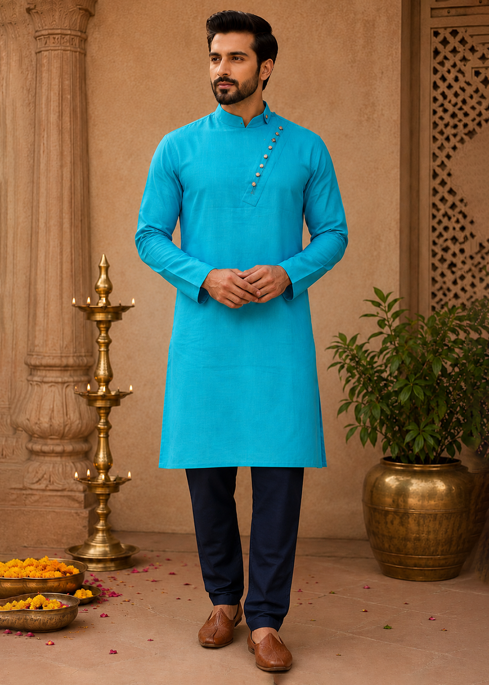 Rama Blue Plain Kurta
