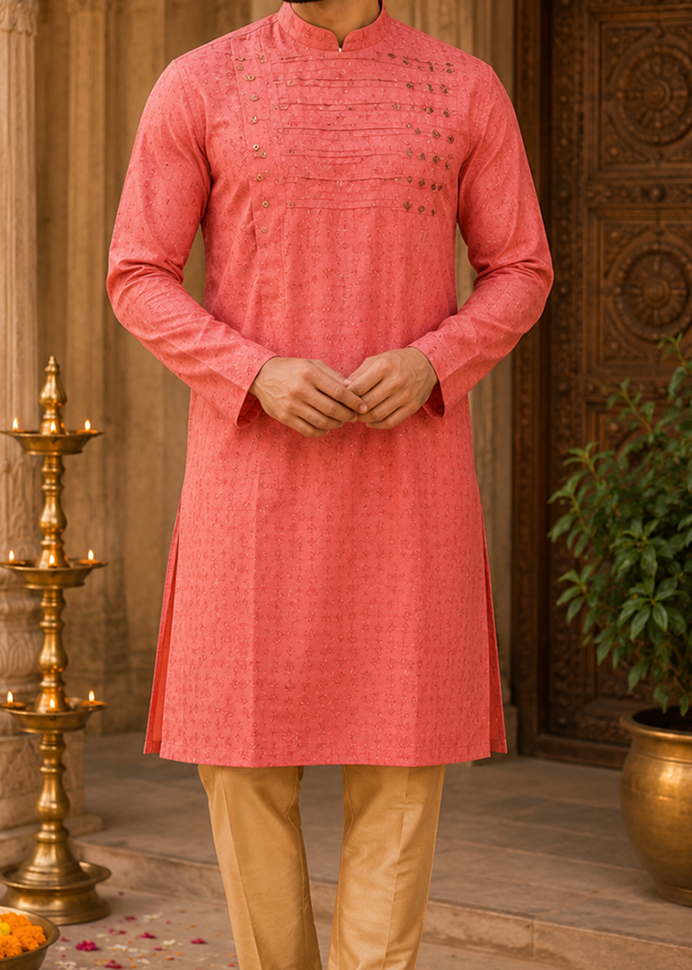 Red Revolve Kurta with Golden bottom