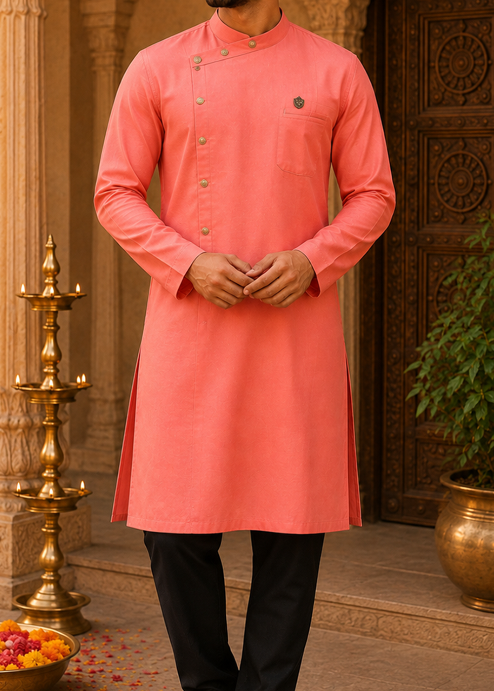 Red Revolve Kurta with Black bottom