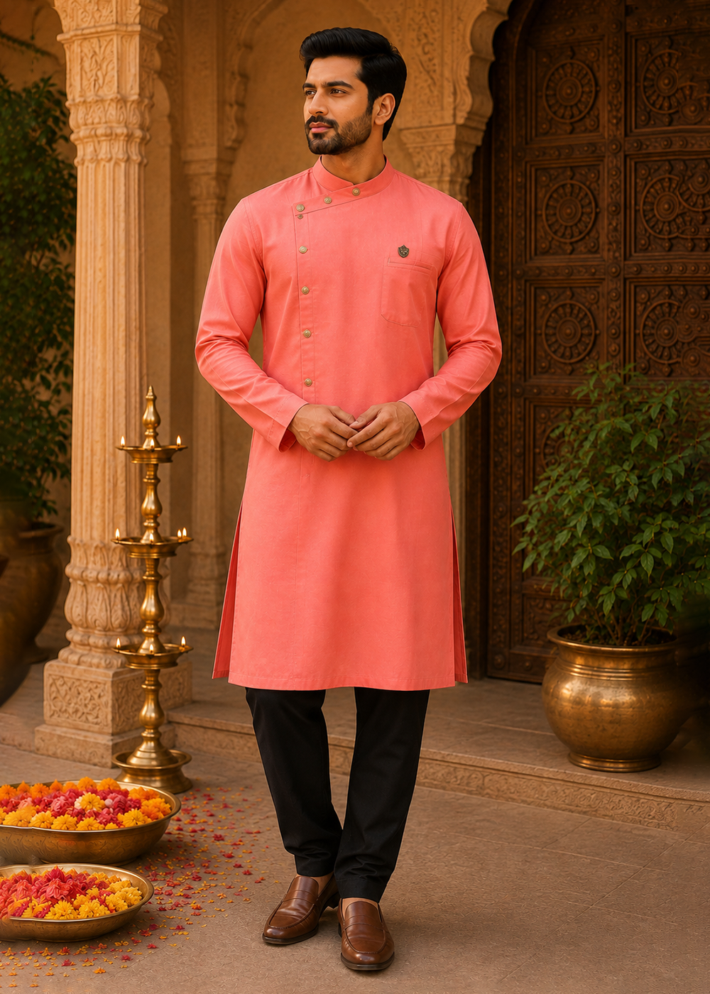 Red Revolve Kurta with Black bottom