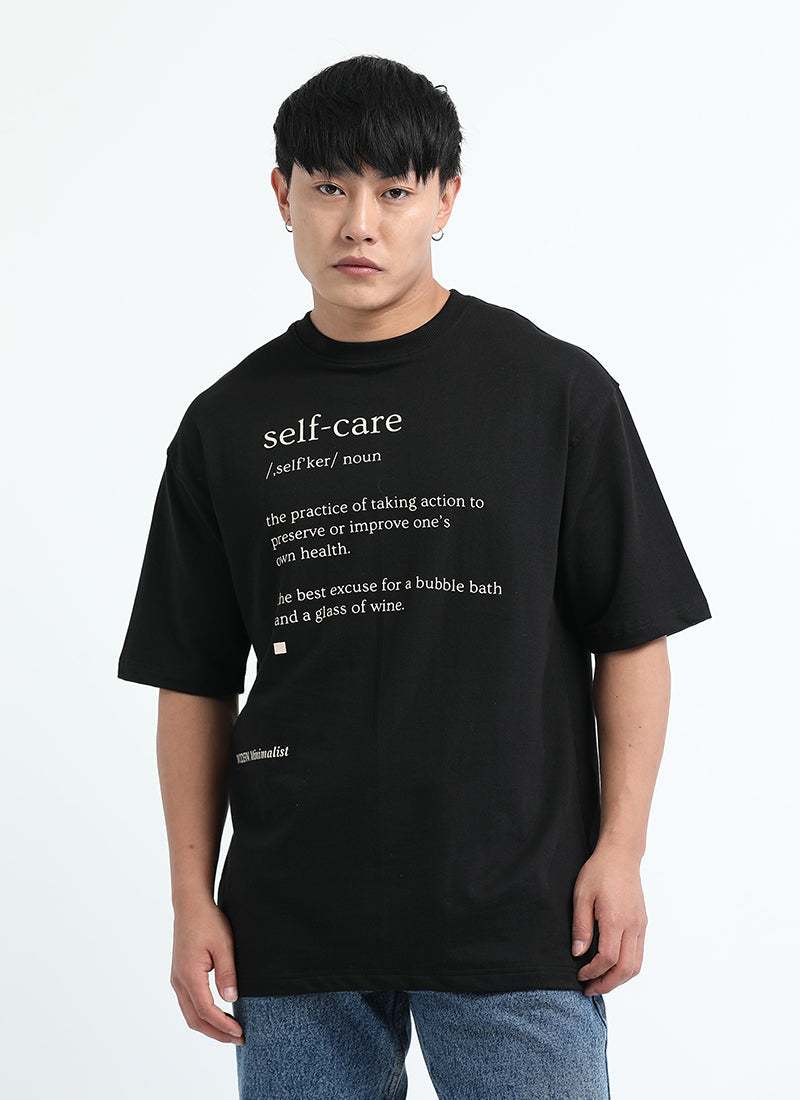 SELF CARE Oversized Cotton Printed T-Shirt Black
