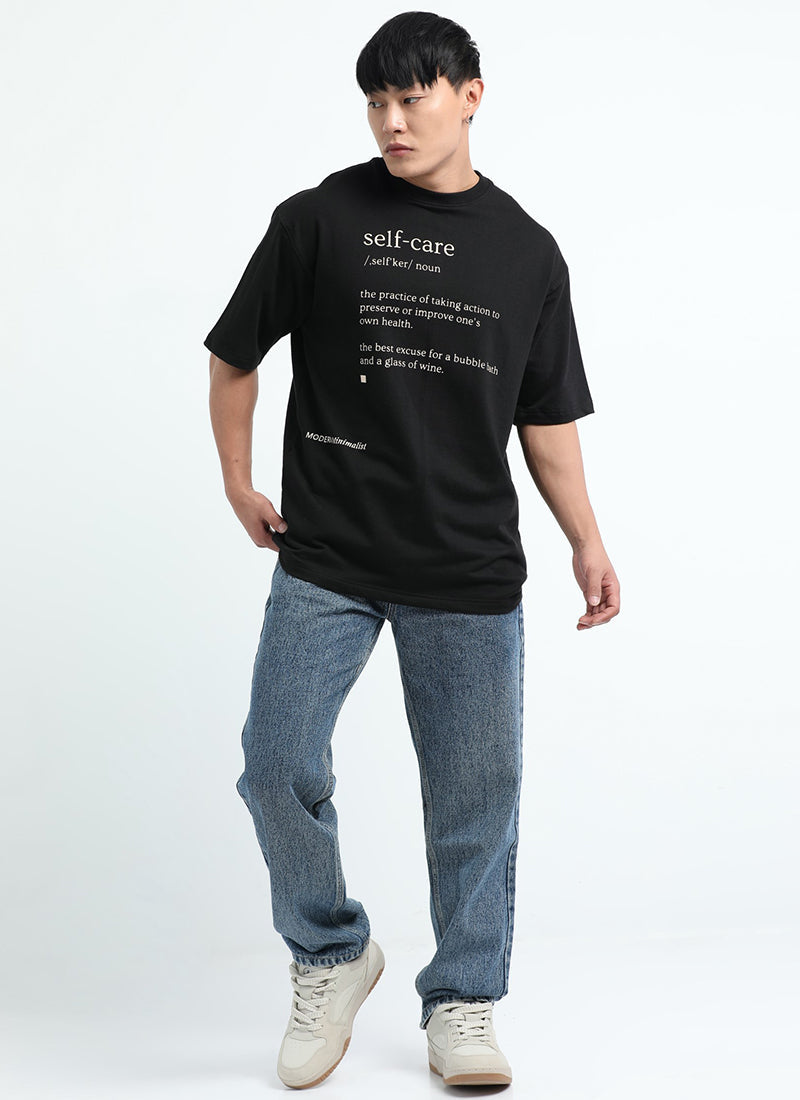 SELF CARE Oversized Cotton Printed T-Shirt Black