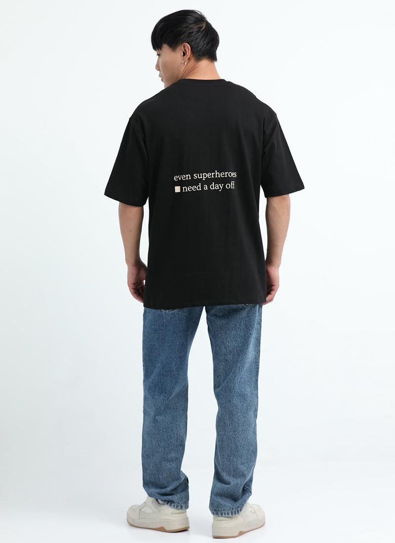 SELF CARE Oversized Cotton Printed T-Shirt Black