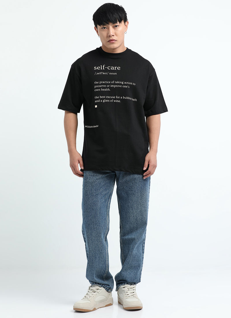 SELF CARE Oversized Cotton Printed T-Shirt Black
