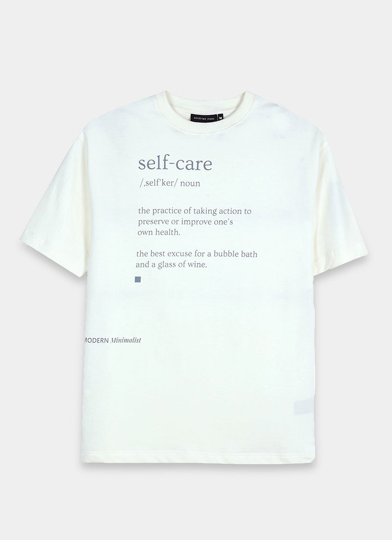 SELF CARE Oversized Cotton Printed T-Shirt Off White