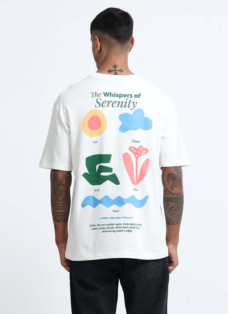 SERENITY Oversized Cotton Printed T-Shirt Off White